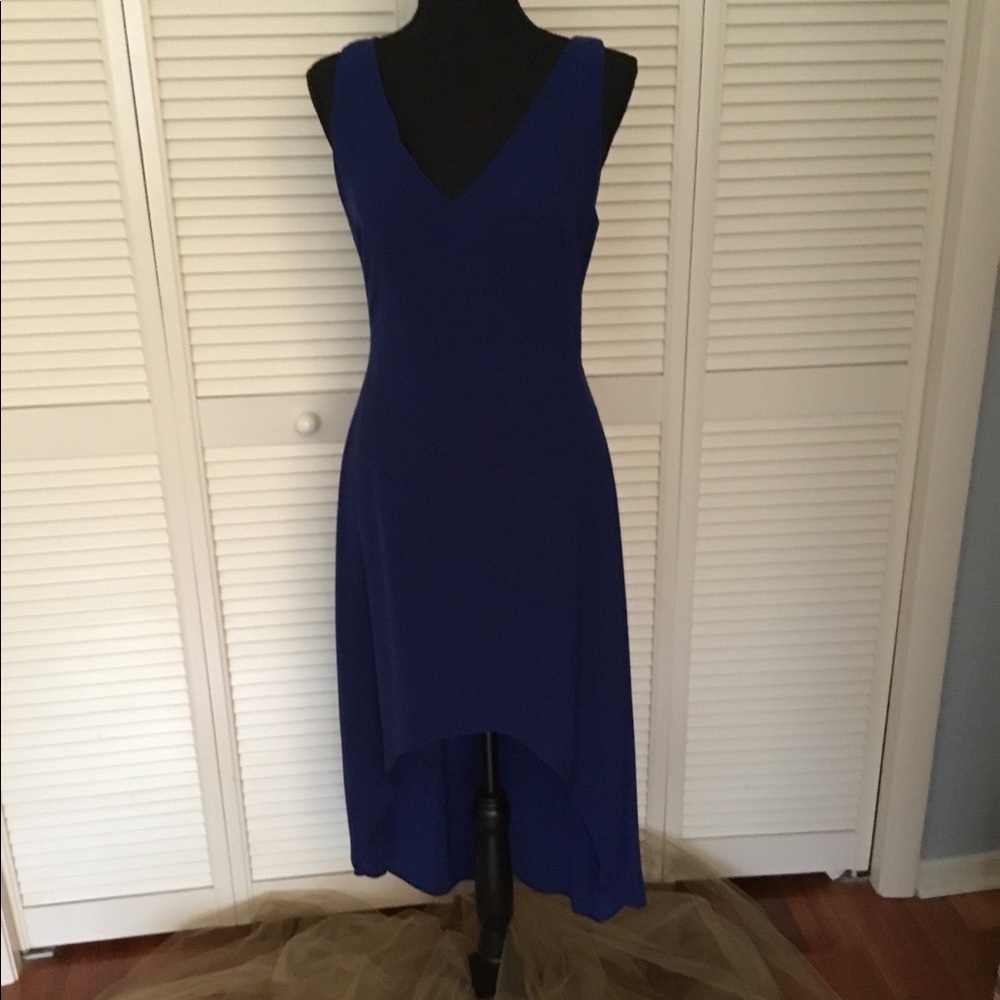 Royal blue cocktail dress with knee cascade